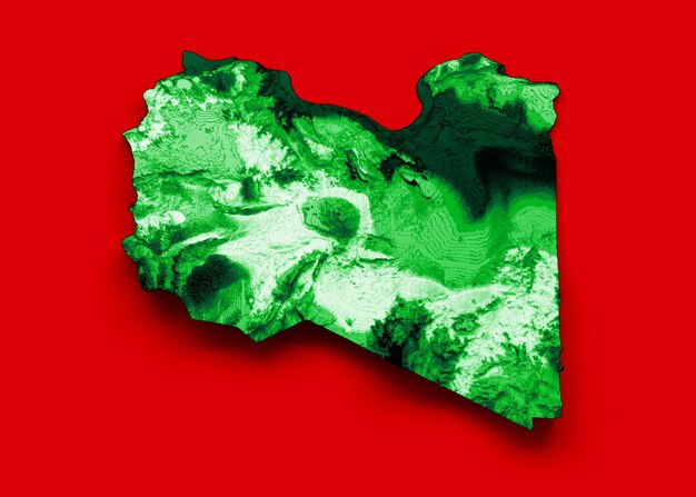 Libya map with the flag Colors Green and Red Shaded relief map 3d illustration