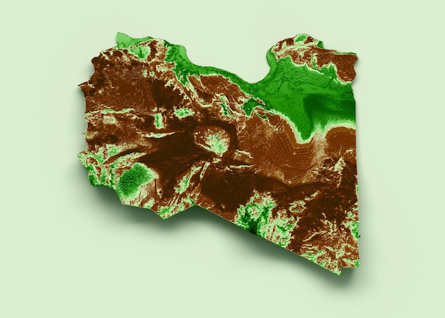 Foto mappa topografica della libia mappa realistica 3d illustrazione a colori 3d