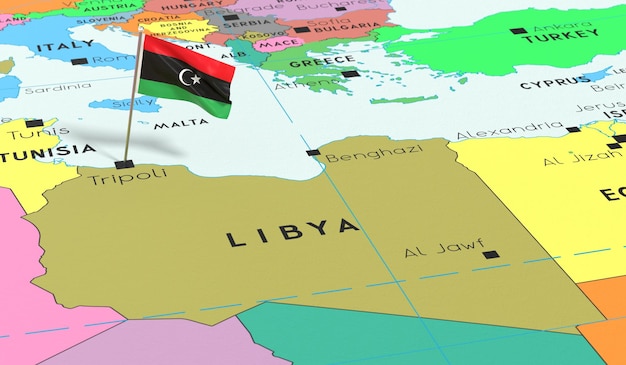 Premium Photo | Libya tripoli national flag pinned on political map 3d