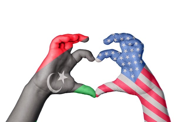 Libya United States Heart Hand gesture making heart Clipping Path