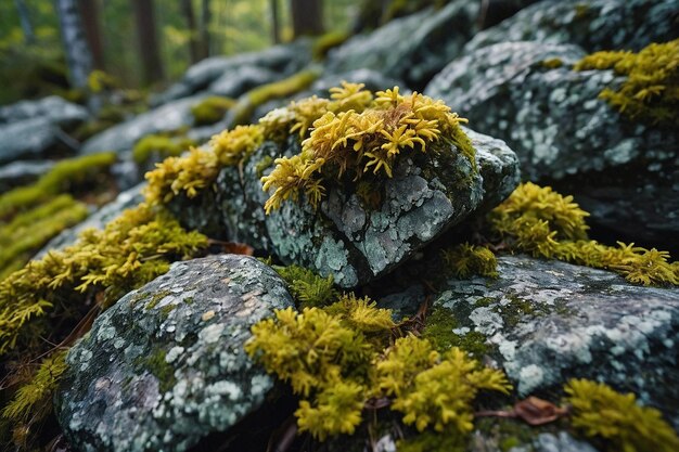 Photo lichencovered rocks in the forest