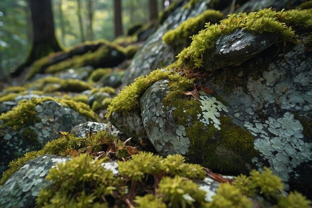 Photo lichencovered rocks in the forest