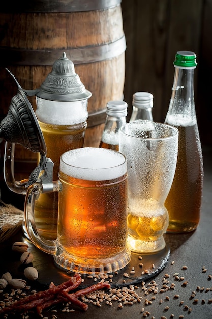 Licht bier in een glas op een oude achtergrond