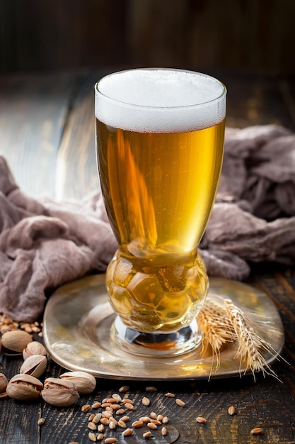 Licht bier in een glas op een oude achtergrond