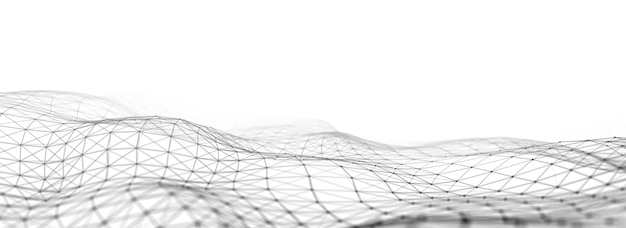 Licht cyberspace in digitale achtergrond Abstracte technologie witte golf met bewegingspunten en lijn Verbinding big data Futuristische wireframe textuur Analyse van een netwerkverbinding 3D-rendering