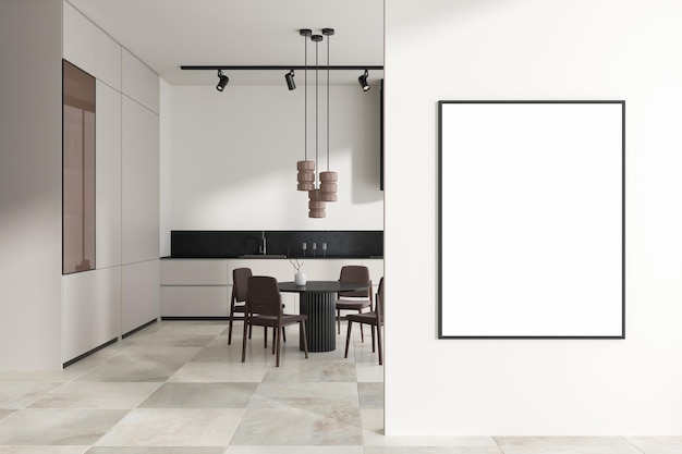 Licht keukeninterieur met eet- en kookzone Mockup frame