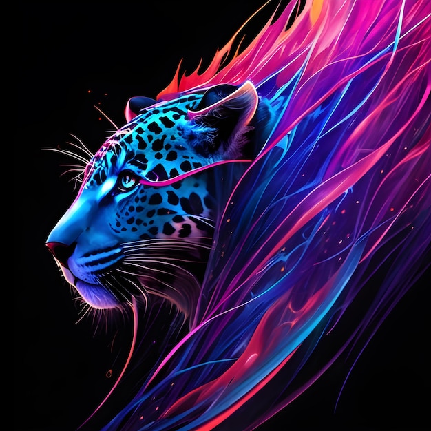 Licht kunstportret in neonstijl van een jaguar Generatieve AI