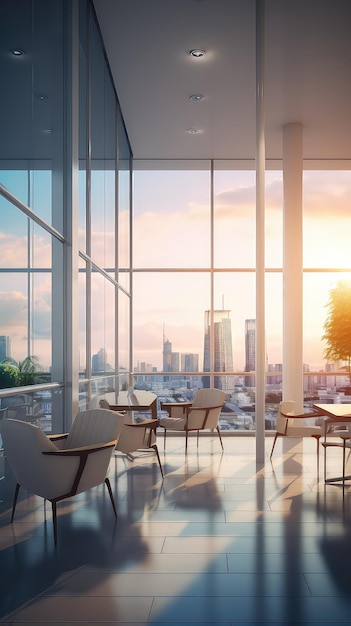 Licht modern kantoorinterieur met panoramische ramen