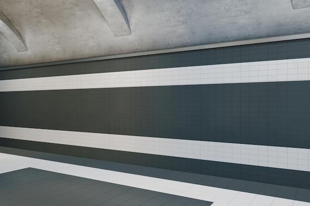 Licht ondergronds interieur met tegelwanden Metro metro en stedelijk ondergronds kruisen 3D Rendering