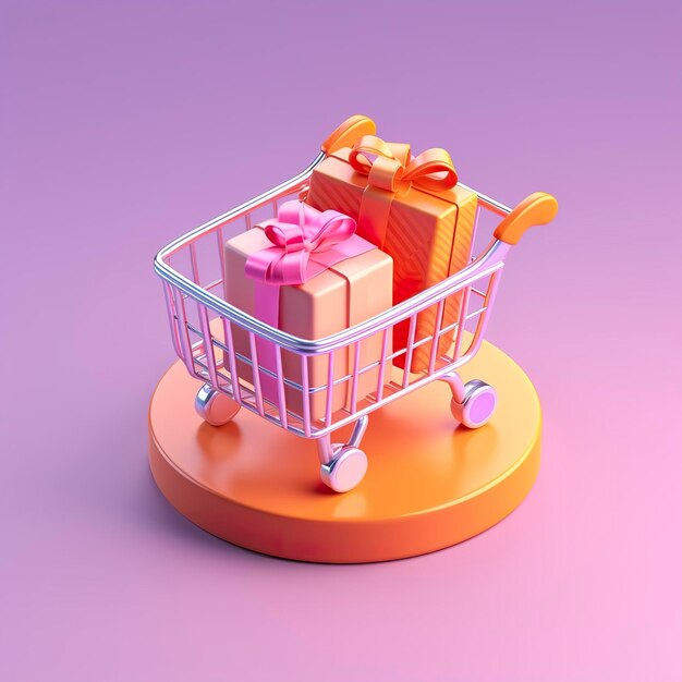 Licht oranje en roze winkelwagentje met geschenkdoos Icon AI Generative