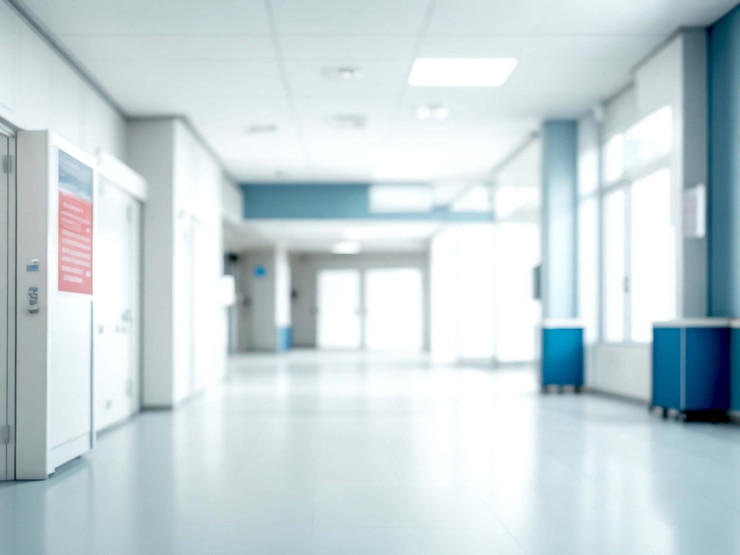 Foto licht vervaagde achtergrond vervaag de hal van een kantoor of medische instelling ziekenhuis