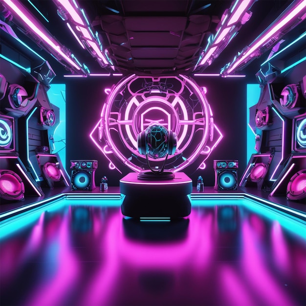 lichtblauw roze pastelkleuren droom schattig spiegelbol laserluidsprekers hoofdtelefoon dj-booth