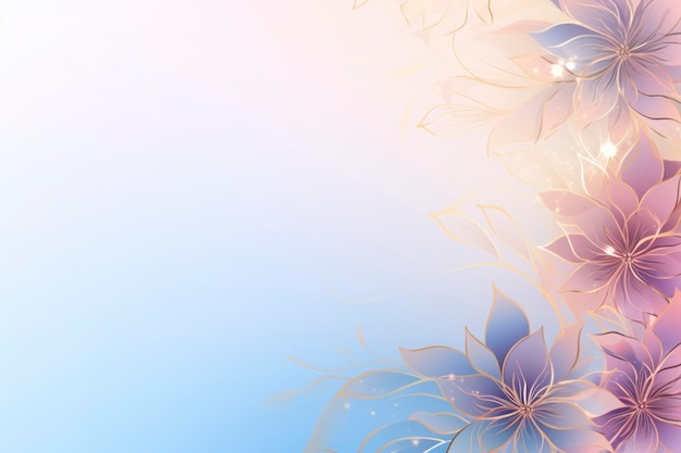 lichtblauwe achtergrond met subtiele paarse en gouden bloemen