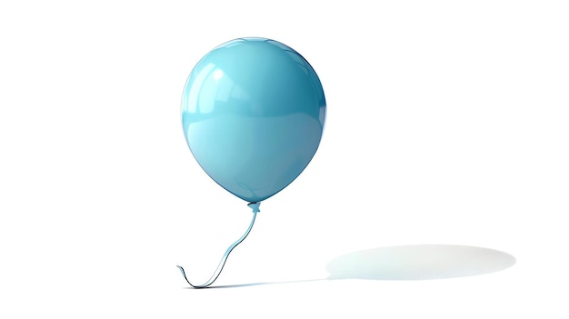 Foto lichtblauwe ballon drijvend op witte achtergrond de ballon is glad en glanzend en drijft in een lichte hoek