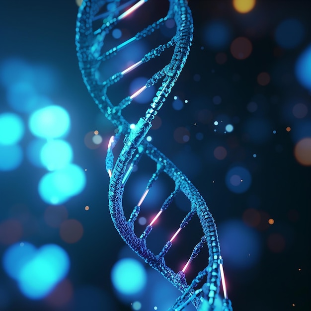 Lichtblauwe moleculaire structuur dna close-up