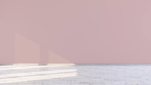 Lichte baby roze lege muur mockup scene en zonlicht door raam in een kamer 3d render illustratie