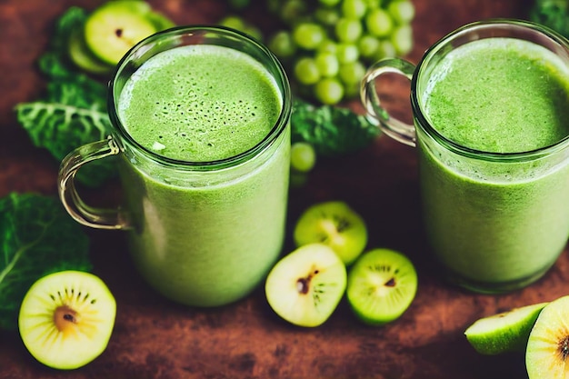 Lichte, gezonde detox-sap-smoothie met groen fruit en groenten