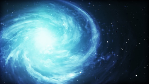 Lichte kosmische achtergrond met blauwe gloeiende draaikolk.