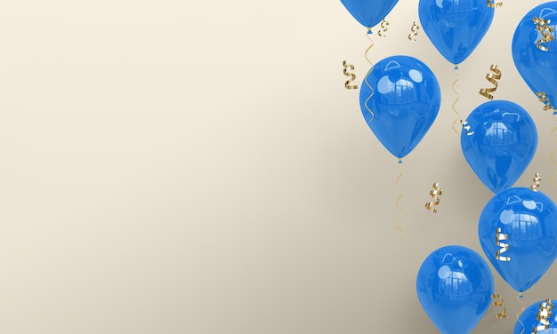 Lichte viering achtergrond met realistische blauwe ballonnen 3D Render