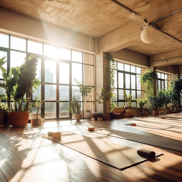 Foto lichte yogastudio met apparatuur