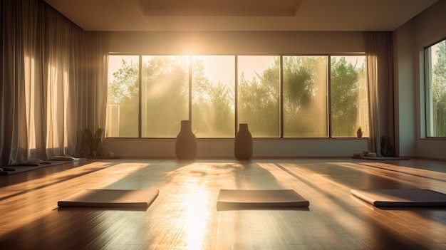 Foto lichte yogastudio met apparatuur