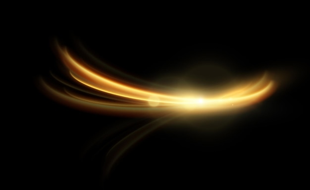 Lichteffect van glanzende gouden lijnen Gouden kleur gloeiende ontwerpelement Wavy heldere strepen