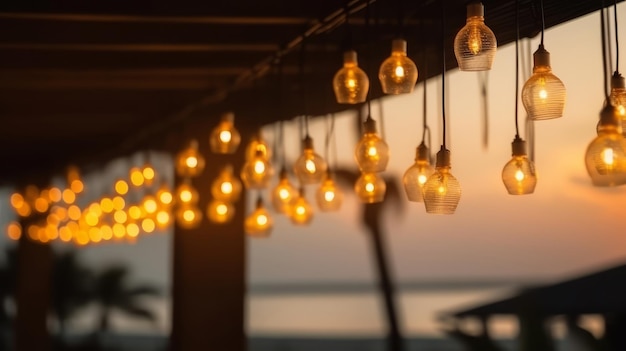 Lichten in de zomer strandcafé Illustratie AI generatief