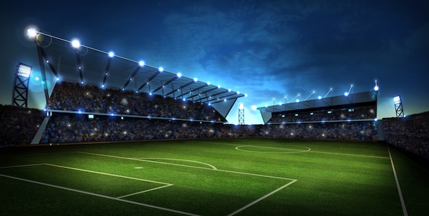 lichten &#39;s nachts en stadion. Sport achtergrond. 3d render