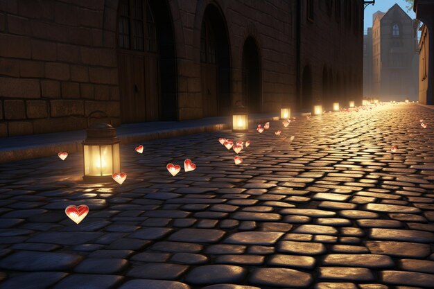 Lichtende lantaarns die hartvormige schaduwen vrijgeven op 00080 00