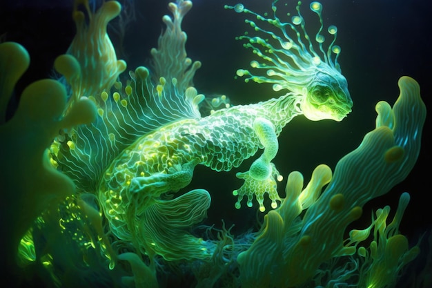 Lichtgevend buitenaards wezen onderwater Mooi illustratiebeeld Generatieve AI