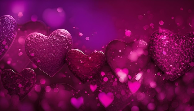 lichtgevende harten met bokeh, op valentijnsdag, romantiek, digitale illustratie, 3D-rendering