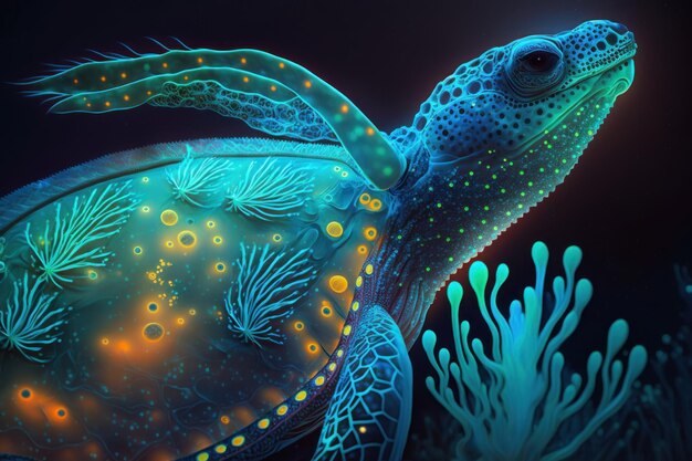 Foto lichtgevende schildpad is onder water mooie illustratie foto generatieve ai