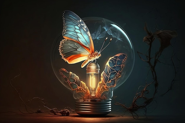 Lichtgevende vlinder in bol op donkere achtergrond