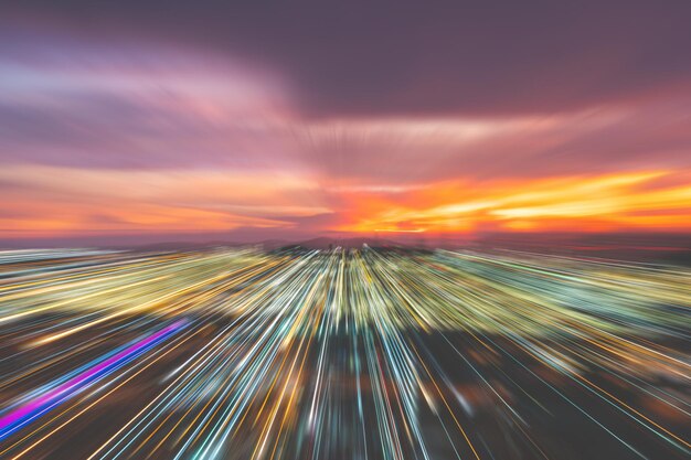 Foto lichtpaden tegen de hemel bij zonsondergang