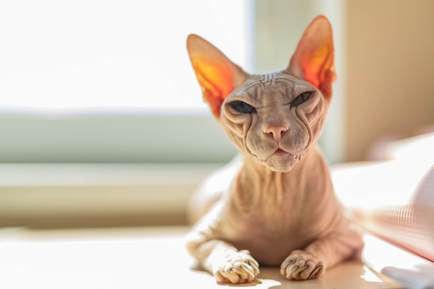 Lichtroze gekleurde don sphynx kat