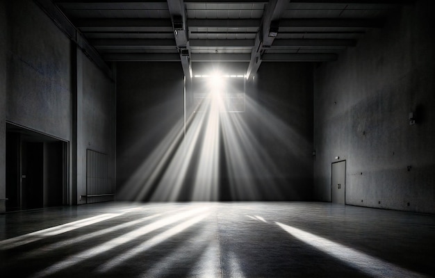 Lichtstralen van een schijnwerper die op een podium schijnt