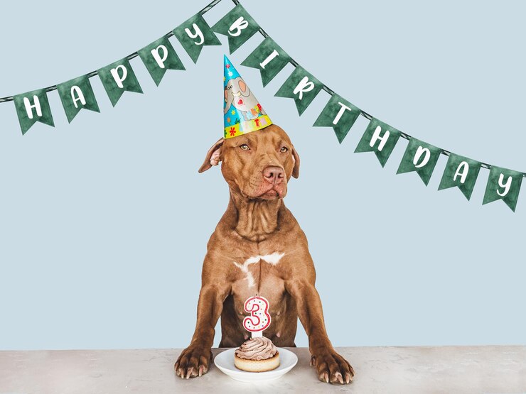 Foto lief mooi bruin puppy en feestmuts