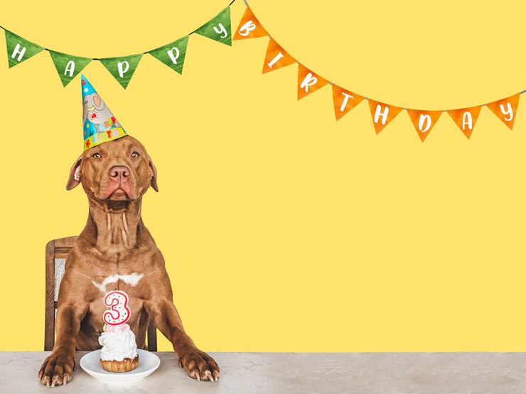Foto lief mooi bruin puppy en feestmuts
