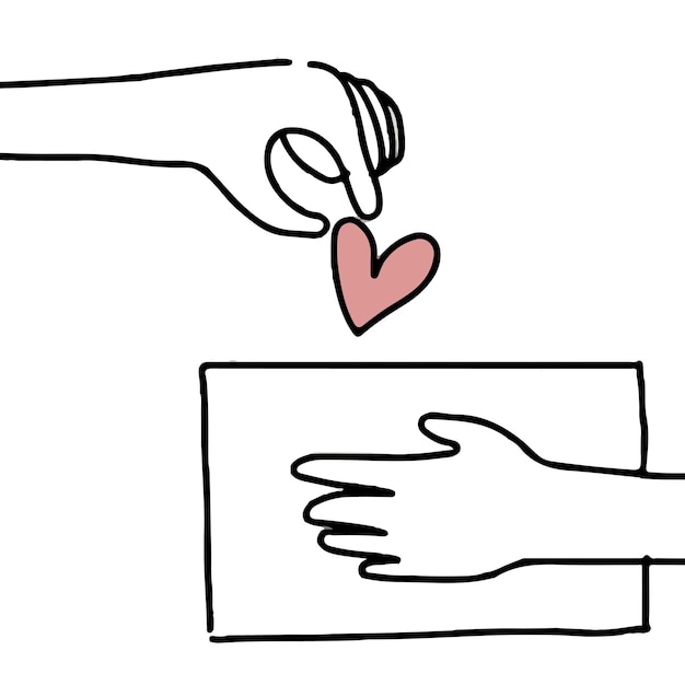 Liefdadigheid png sticker doodle hand geven hart donatie concept