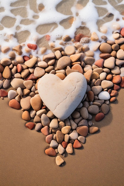 Liefde bij Shoreline Heartshaped Pebbles op Sandy Beach