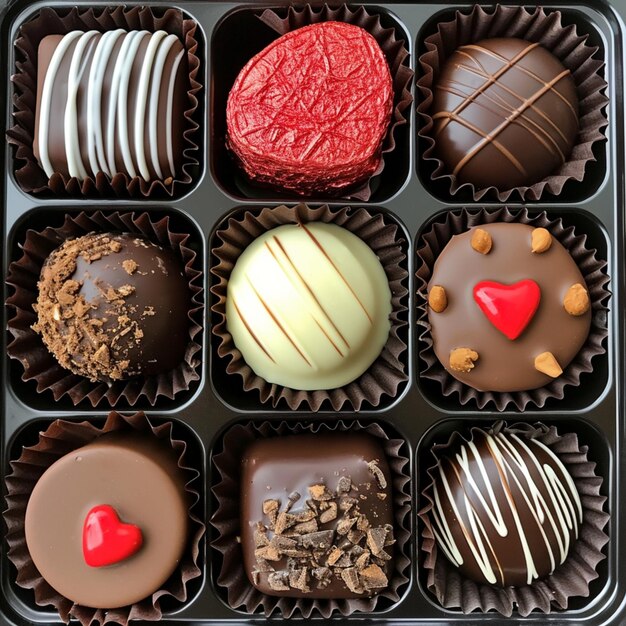 Liefde cadeau doos chocolade AI gegenereerd