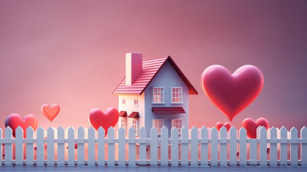 Liefde hartvormige poppenhuis Valentijnsdag romantische liefde concept illustratie