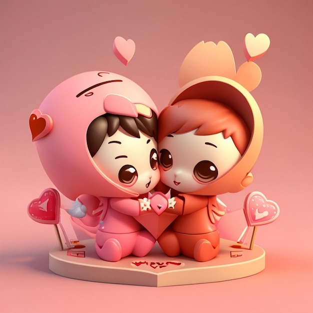 Liefde icon beeld schattige strip stijl wilde liefde icon illustratie 3D rendering C4D