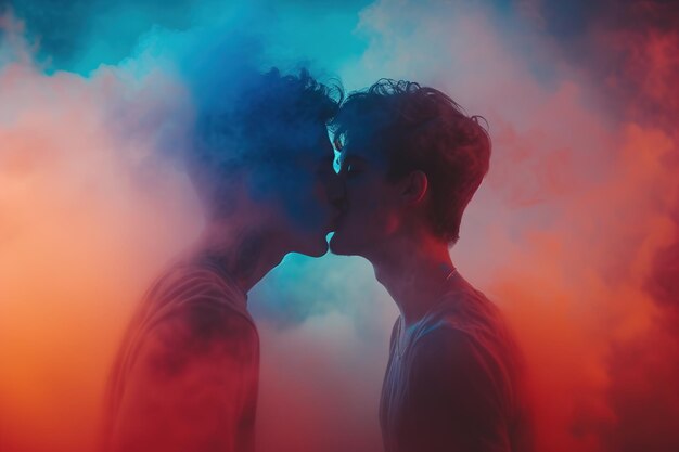 Foto liefde in kleur romantische kus te midden van levendige tinten