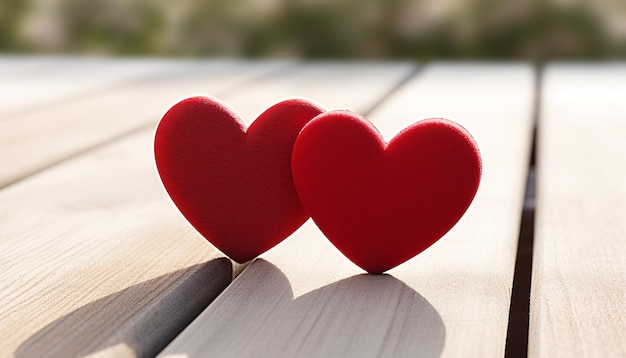 Foto liefde op houten tafel hart symboliseert romantiek gegenereerd door ai