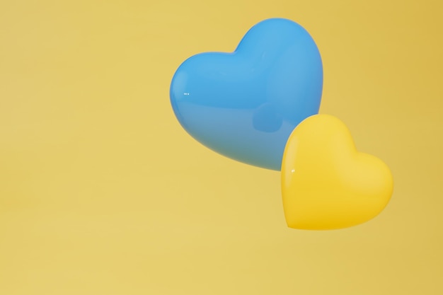 Liefde voor Oekraïne gele en blauwe ballonnen in de kleuren van de vlag van Oekraïne copy paste 3d render