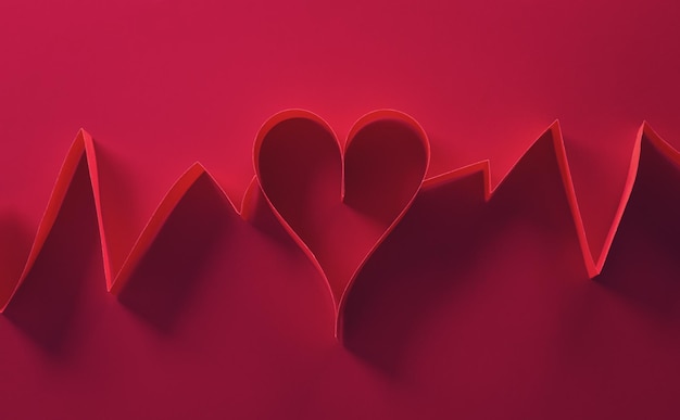 Foto liefdes- en valentijnsdagconcept gemaakt van papieren harten op een donkerrode achtergrond