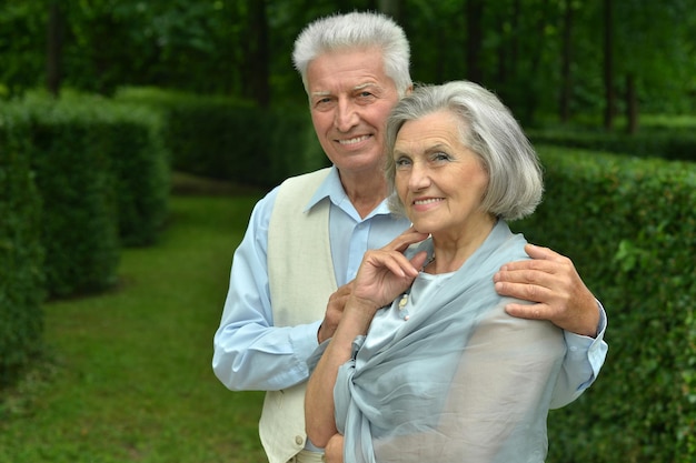 Liefdevol volwassen stel in een zomerpark