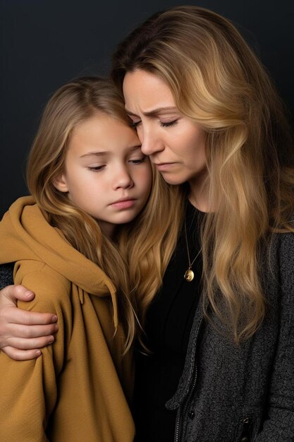 liefdevolle jonge moeder die verontruste kleine dochter aanraakt gezicht dat steun uitdrukt jonge moeder troostend