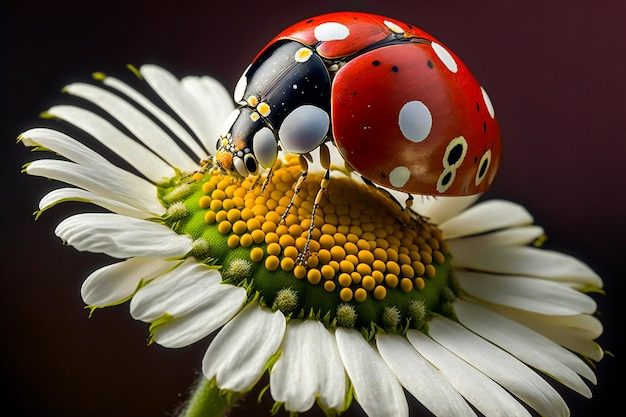 Foto lieveheersbeestje op een bloem, ai gegenereerd